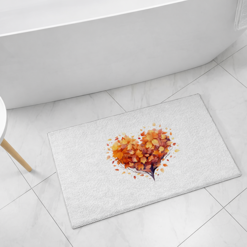 Autumn Leaf Heart Bath Mat