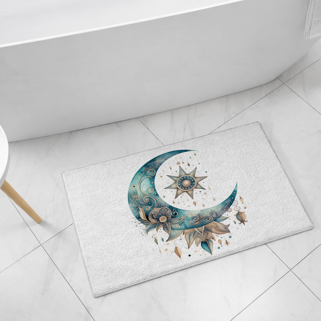Boho Celestial Sun and Moon Bath Mat