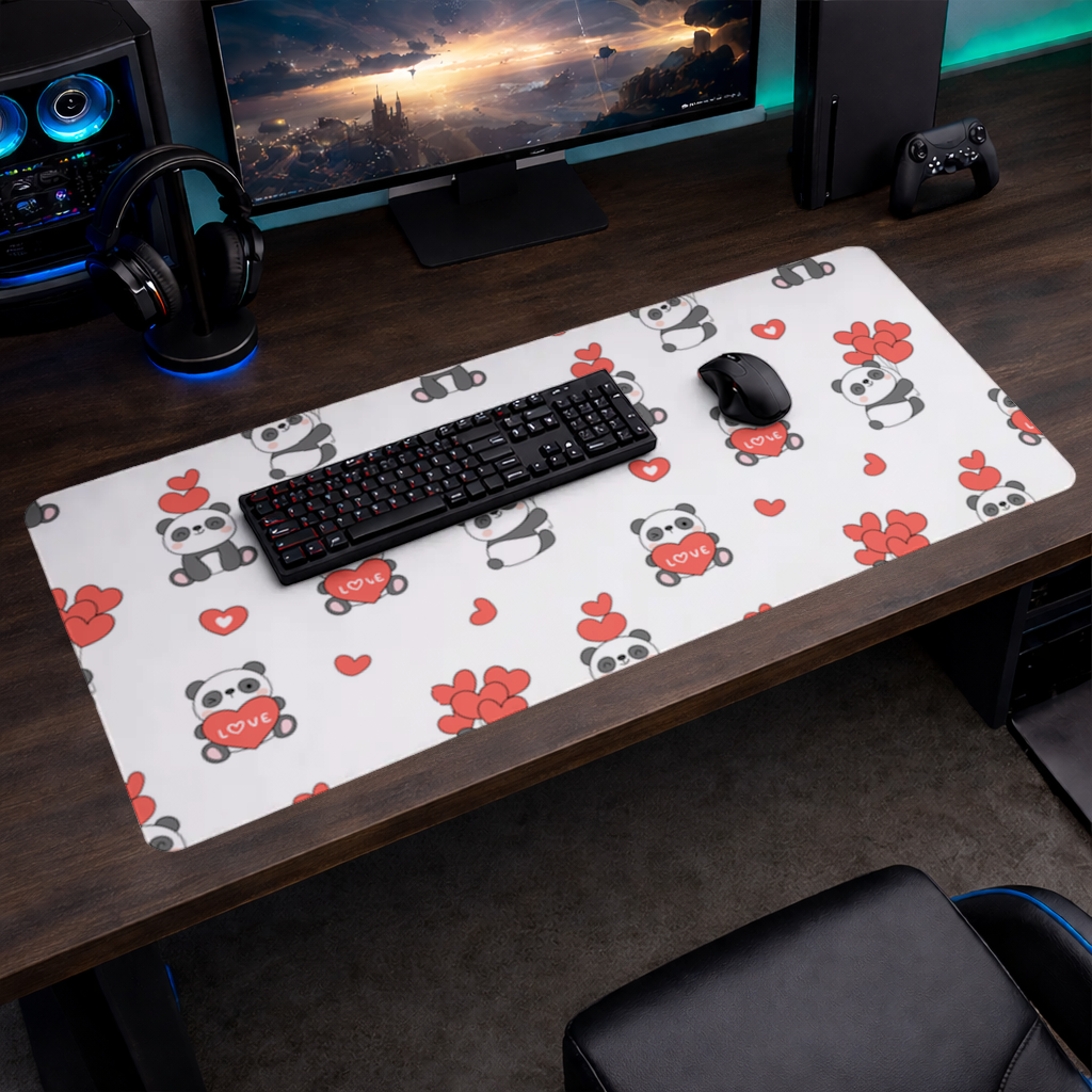 Cute Panda Valentines Day Love Heart Pattern Design Mouse Pad