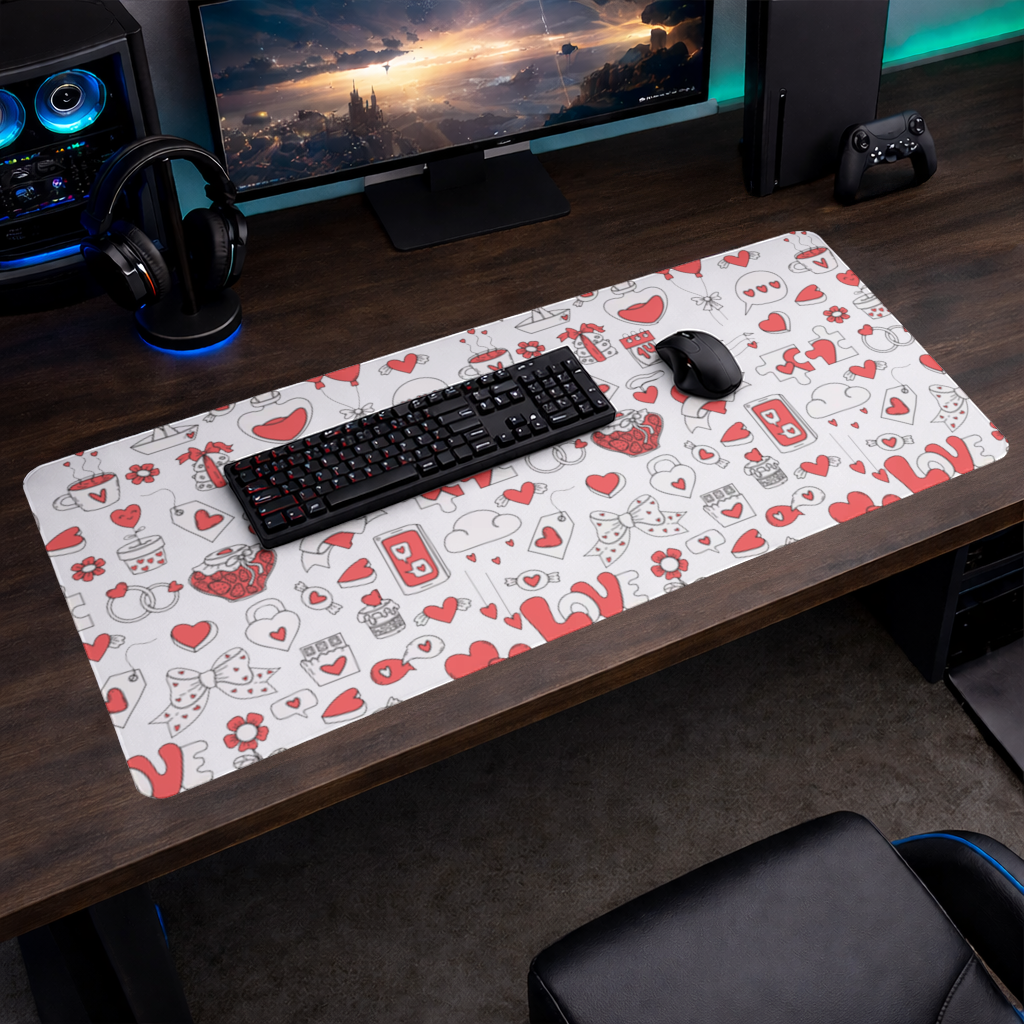 Valentines Day Doodle Love Heart Pattern Cute Design Mouse Pad