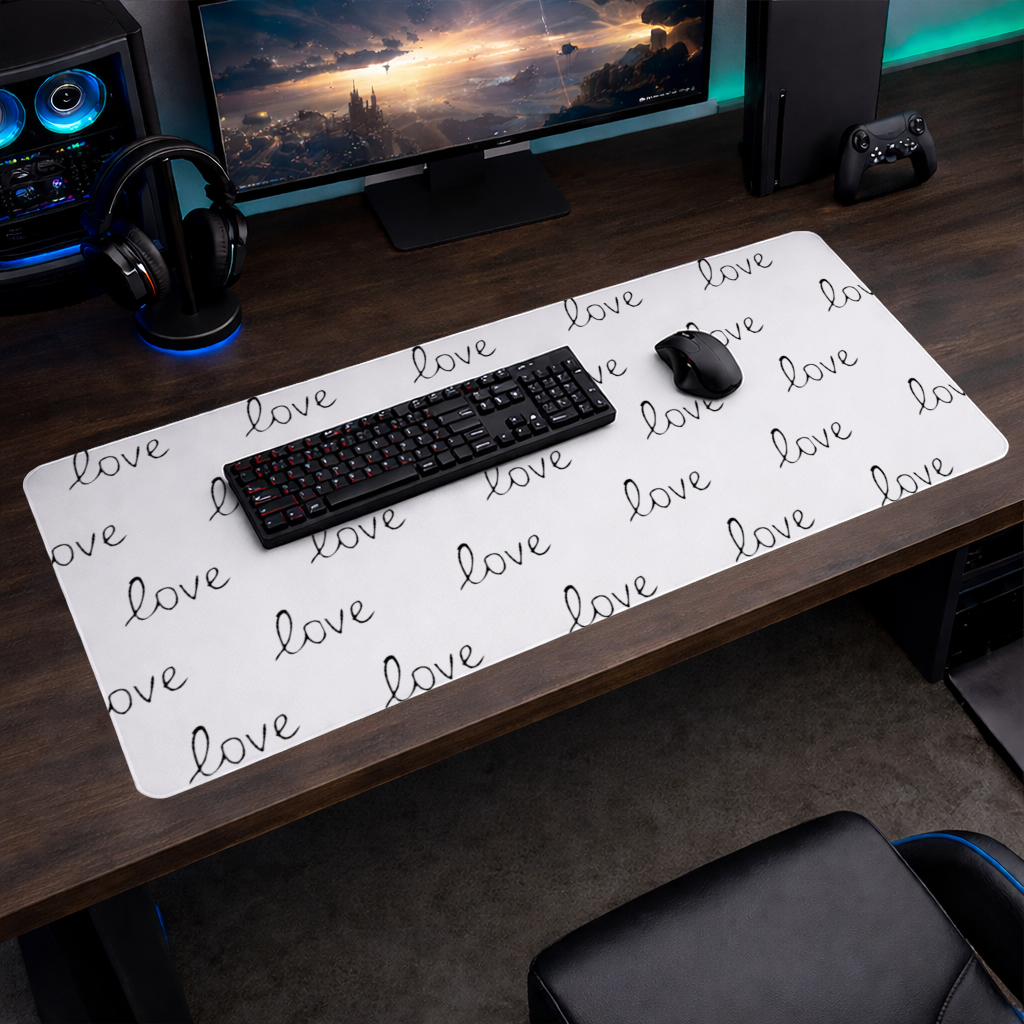 Minimal Black and White Love Text Pattern Design Mouse Pad