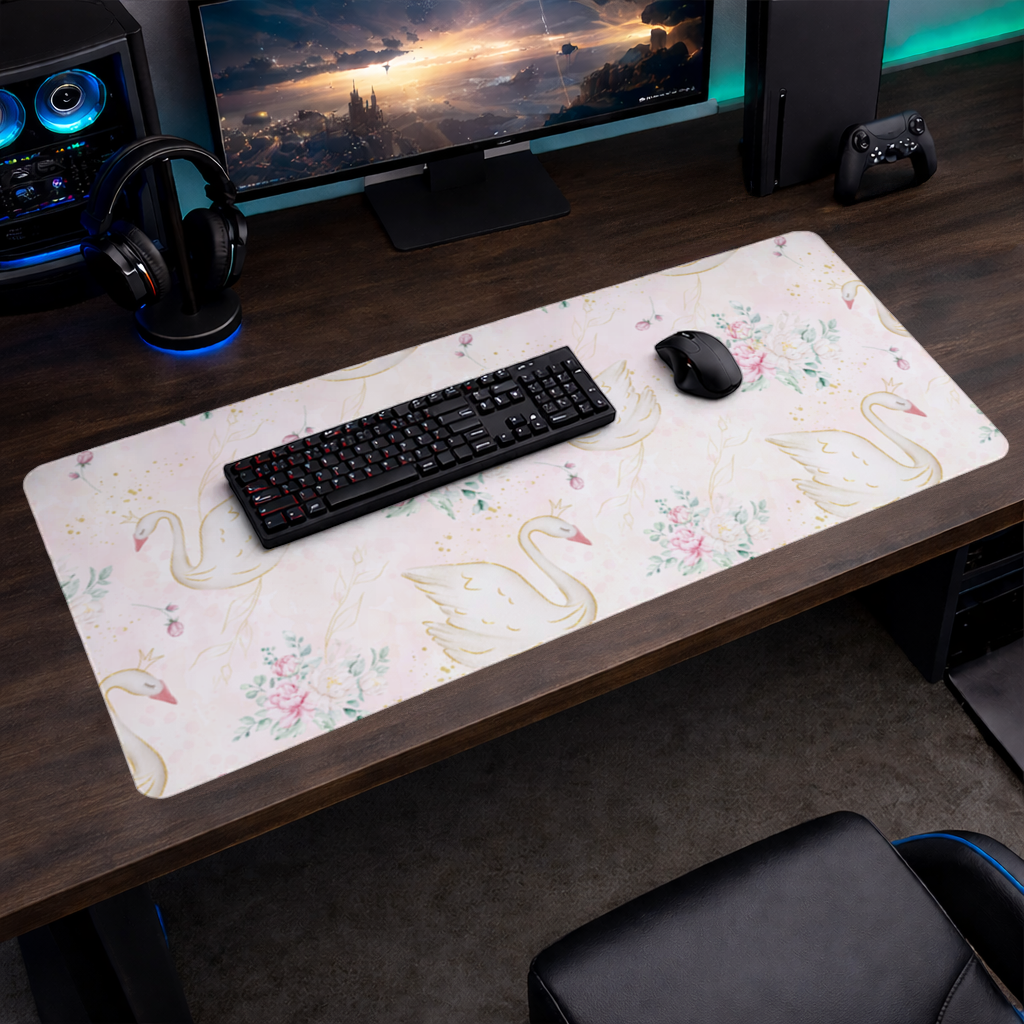 Pastel Watercolor Swan Floral Pattern Mouse Pad