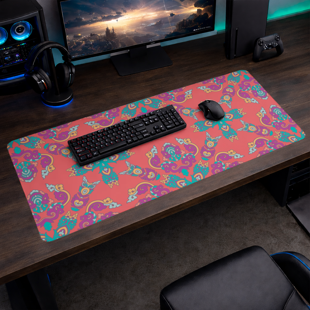 Vibrant Red Oriental Mandala Pattern Mouse Pad