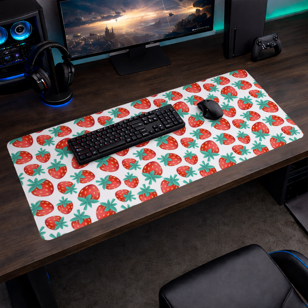 Vibrant Red Strawberry Summer Pattern Mouse Pad