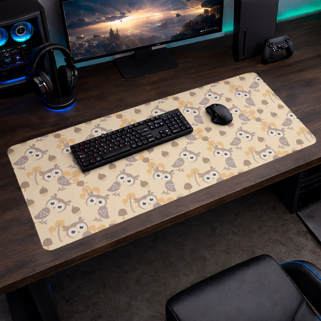 Cute Owl and Acorn Autumn Seamless Pattern Mouse Pad