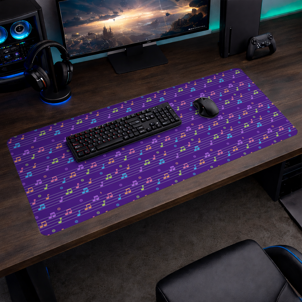 Renkli Müzik Notaları ve Modern Geometrik Desen Mouse Pad