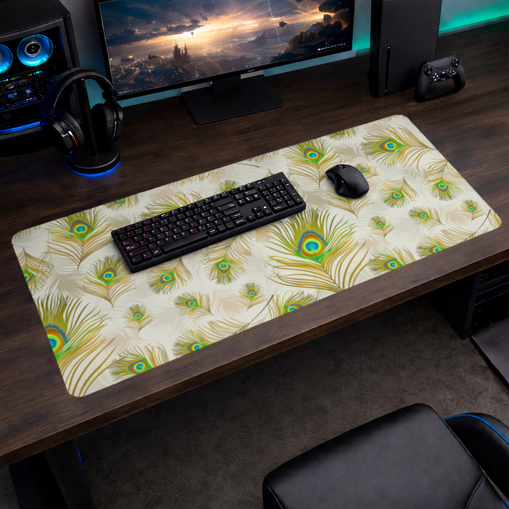 Elegant Peacock Feathers and Exotic Nature Seamless Pattern Mouse Pad