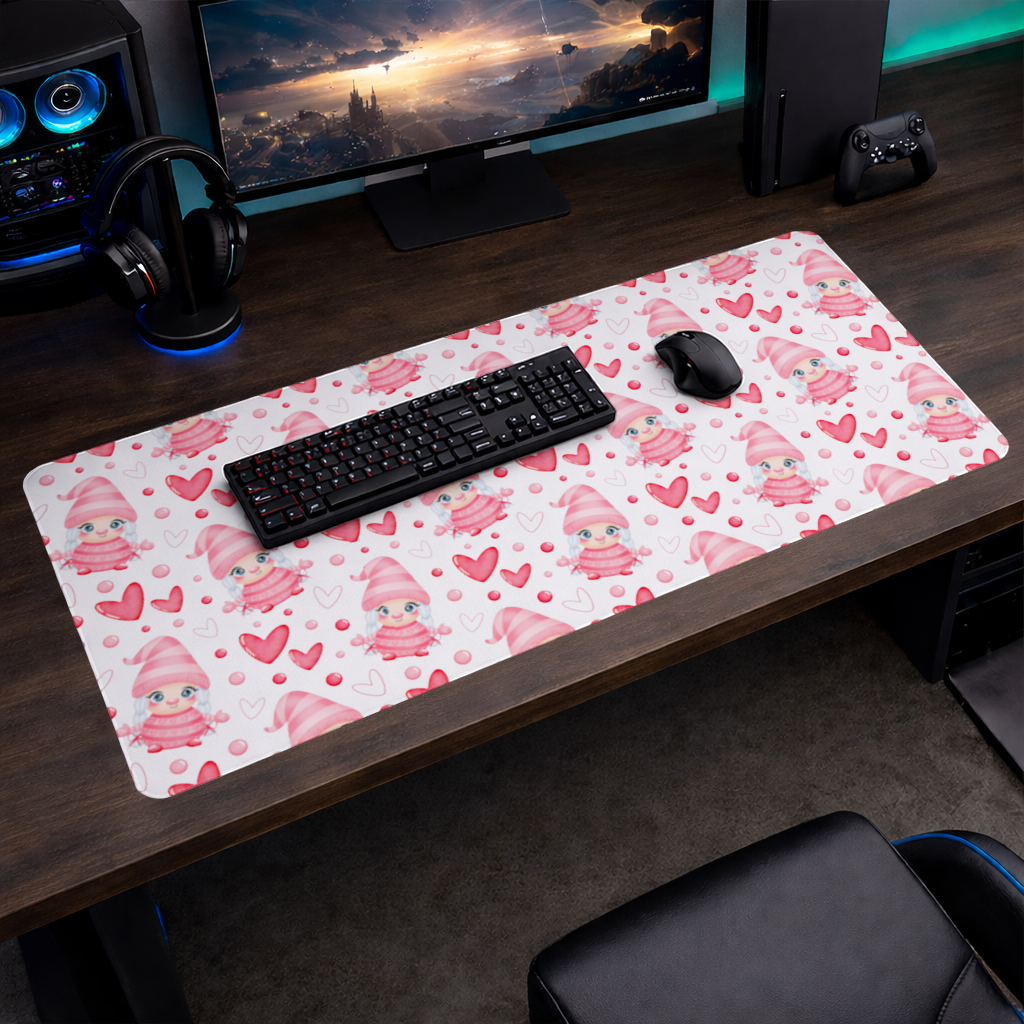 Cute Pink Baby Girl Valentines Day Heart Pattern Design Mouse Pad