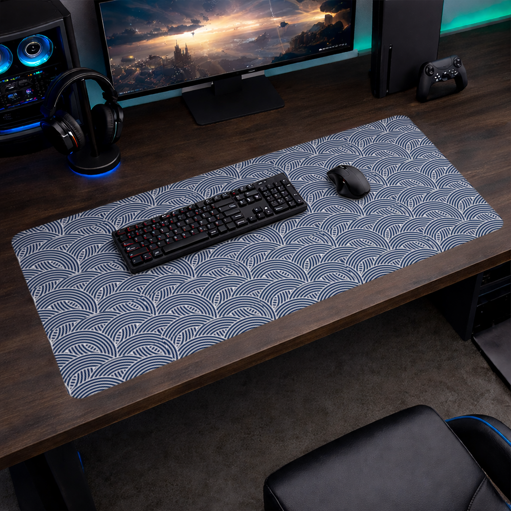 Navy and White Semi Circle Geometric Pattern Mouse Pad