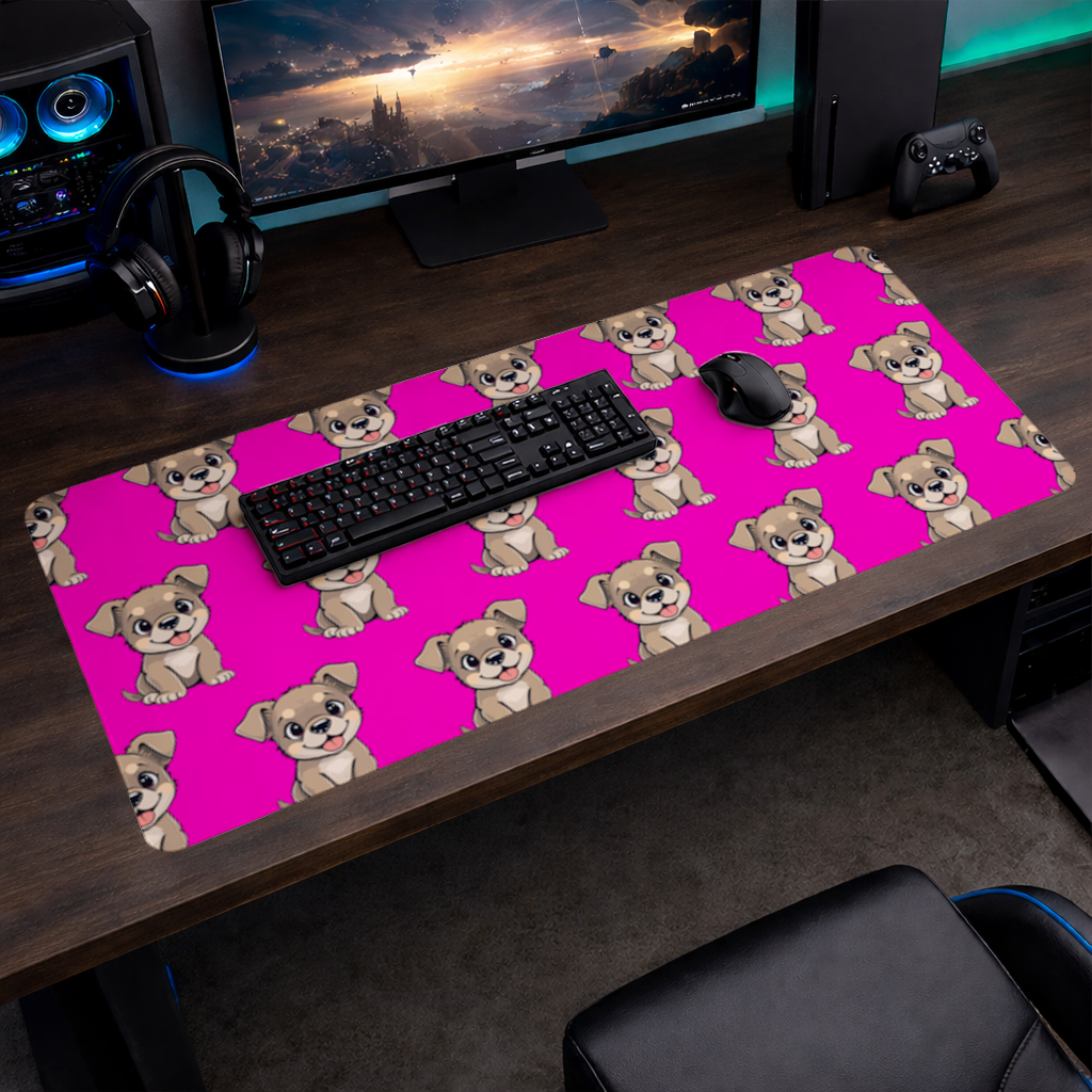 Cute Dog Illustration on Pink Background Mouse Pad