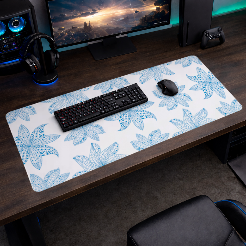 Blue Mandala Floral and Leaf Zentangle Pattern Mouse Pad