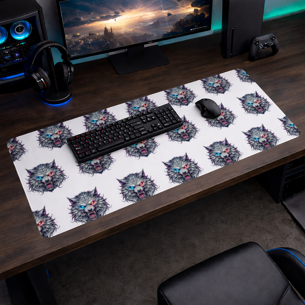 Fierce Wolf Head Illustration Heterochromia Eyes, Savage Wolf Mouse Pad