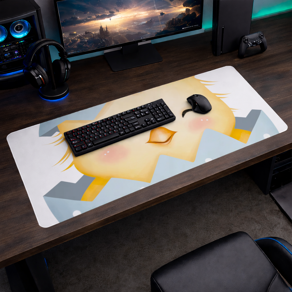 Çiçekli Şapkalı Sevimli Civciv İllüstrasyonu Mouse Pad