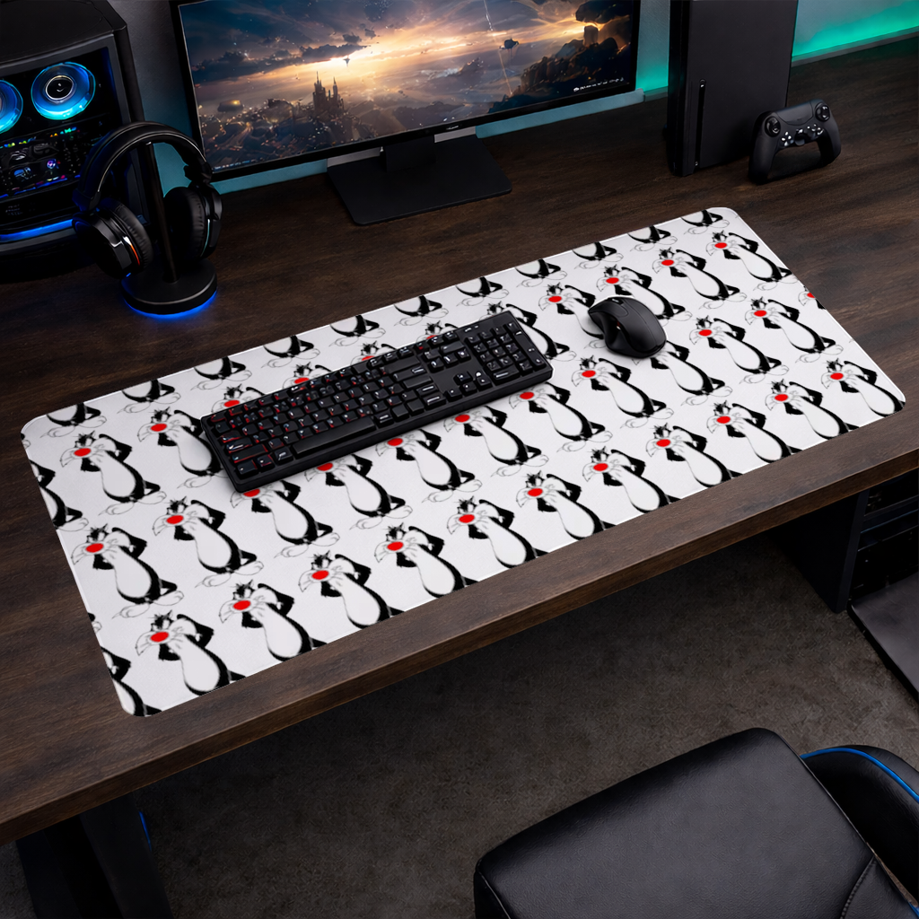 Funny Cartoon Cat Illustration Mouse Pad