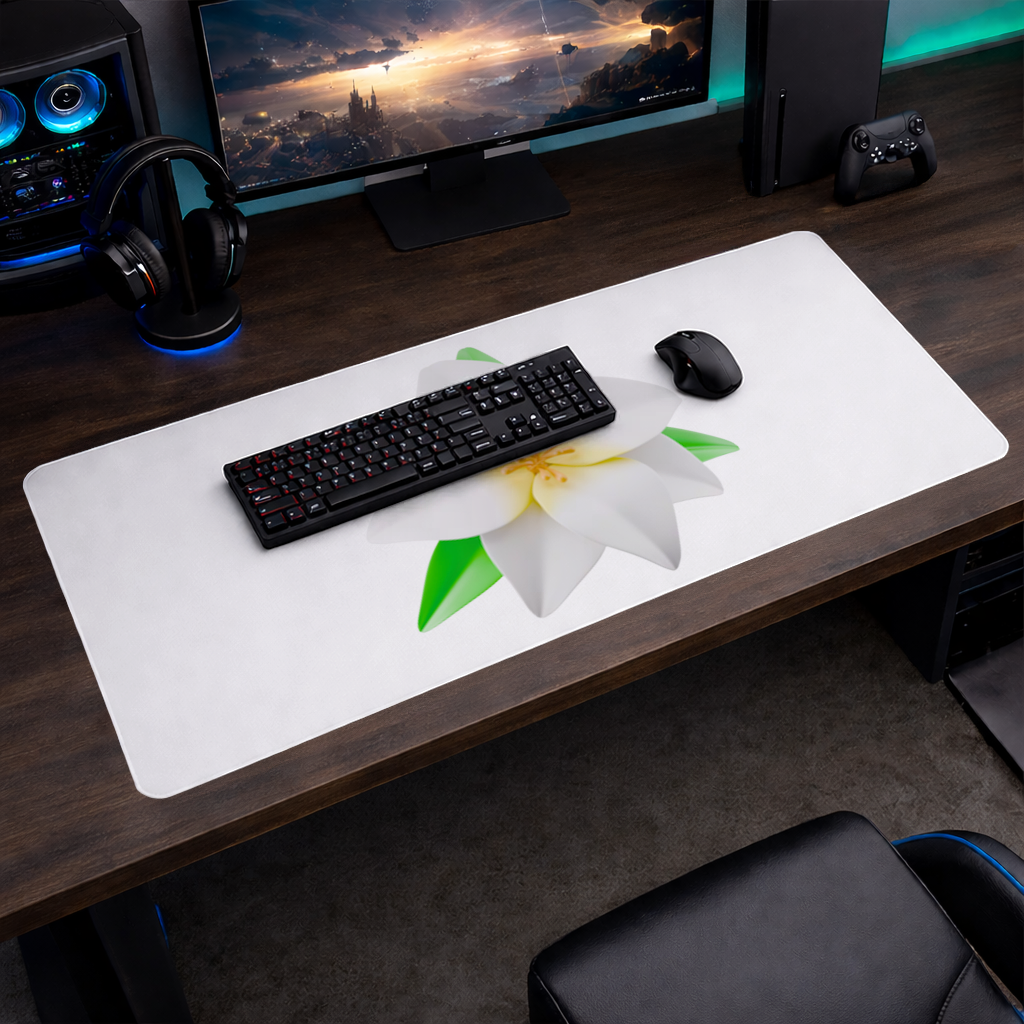 3D White Lily Flower Illustration Mouse Pad