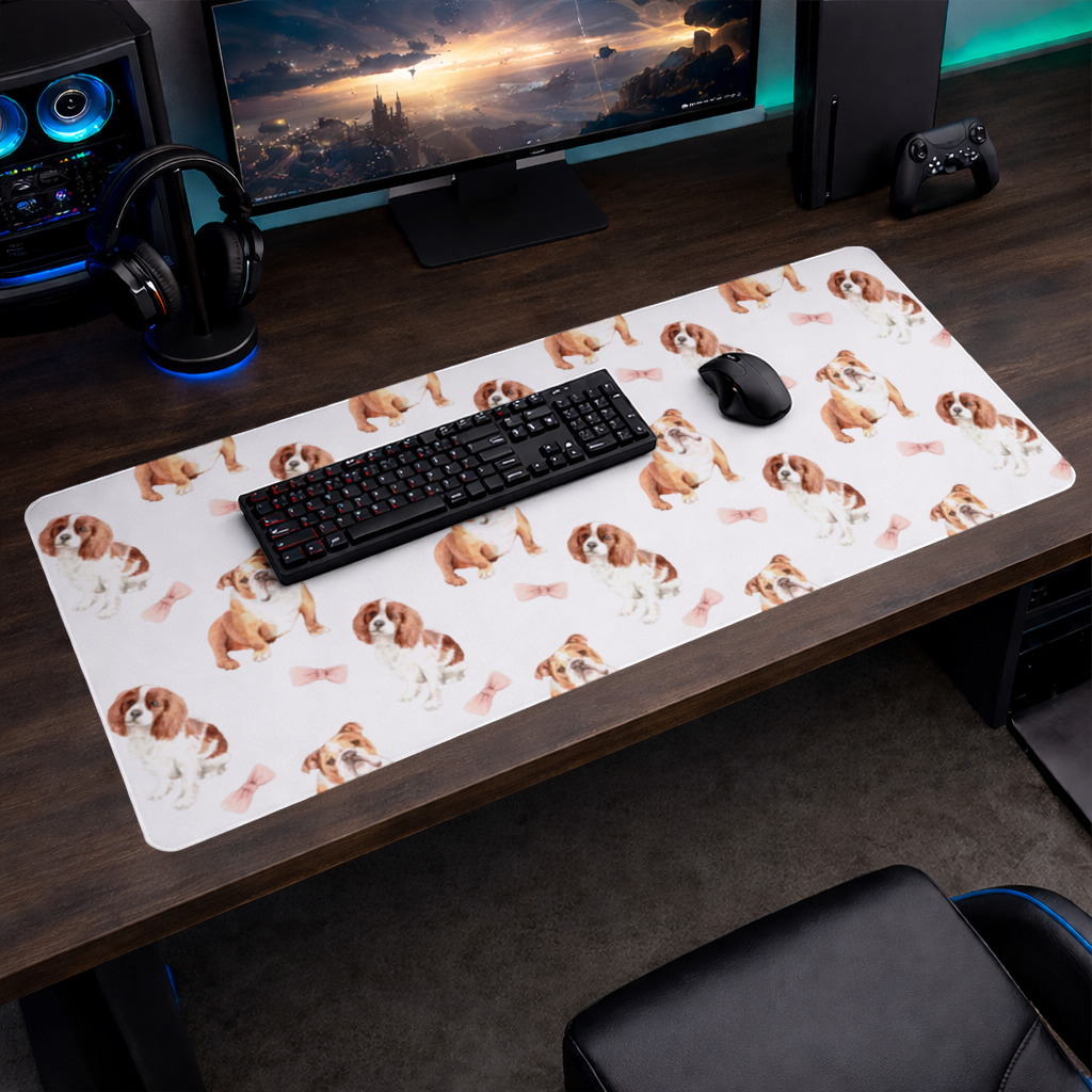 Watercolor English Bulldog and Cavalier Puppy Pattern Mouse Pad