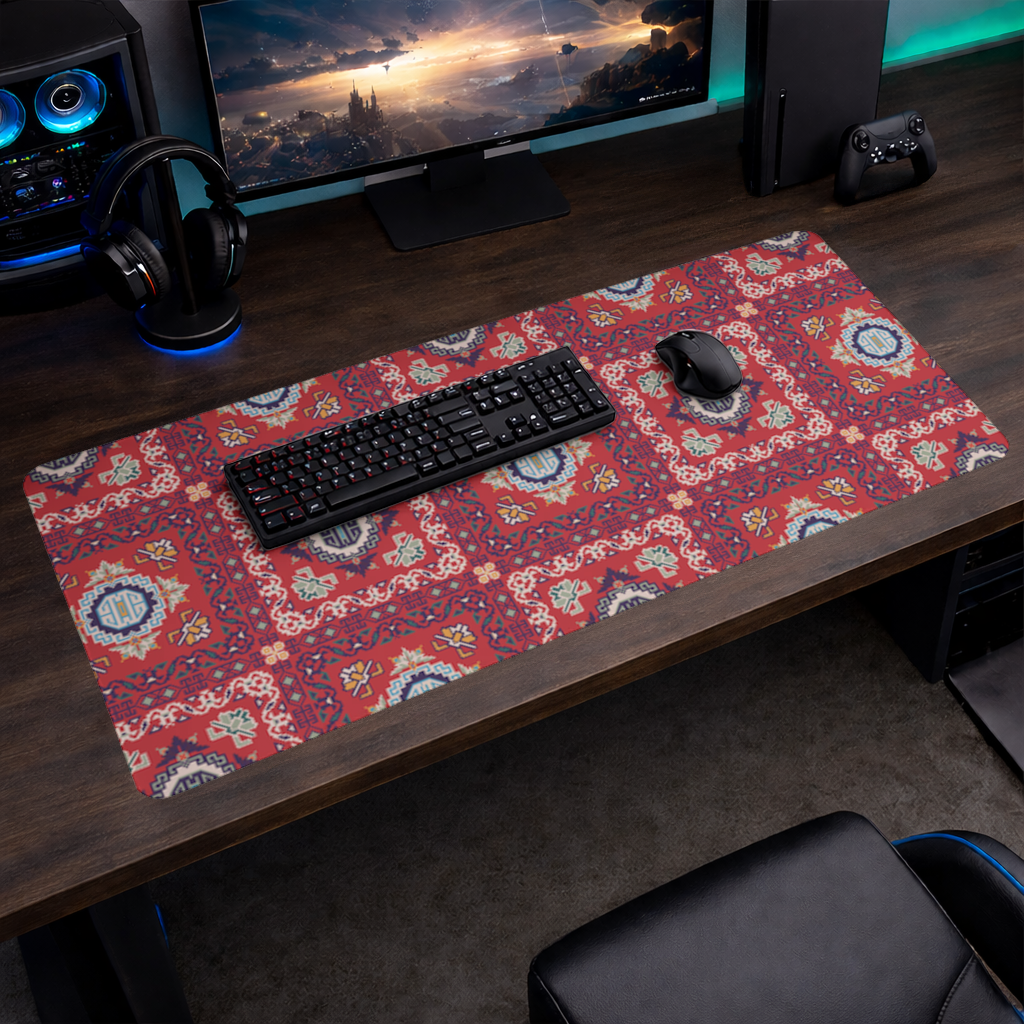Traditional Kilim Inspired Red Ethnic Geometric Pattern Mouse Pad