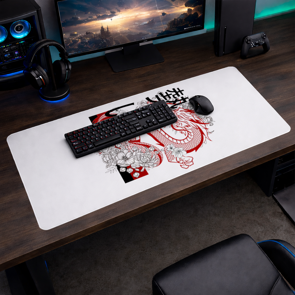 Japanese Dragon with Floral Design Mouse Pad
