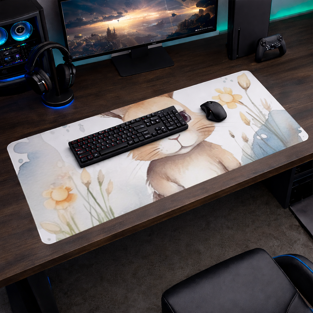 Sevimli Tavşan Suluboya İllüstrasyon Mouse Pad