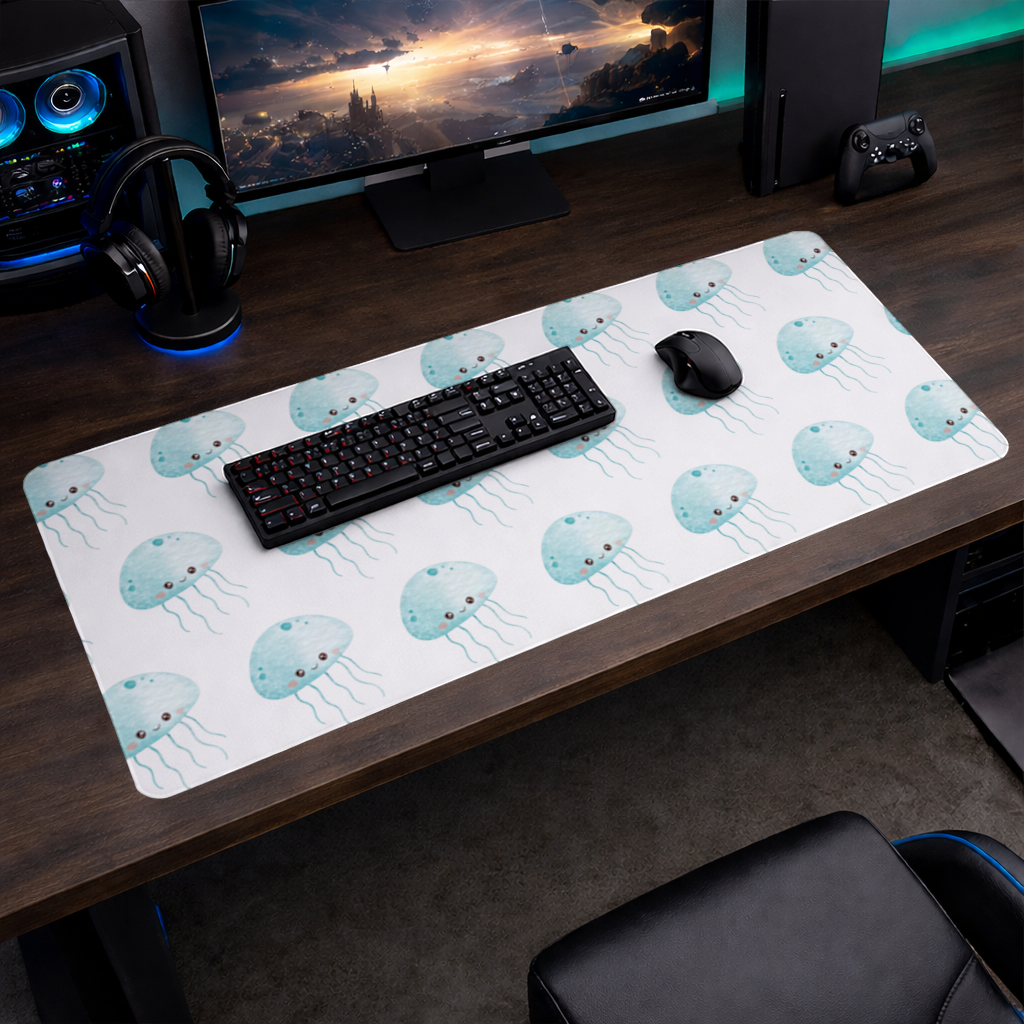Cute Blue Jellyfish Character Mouse Pad