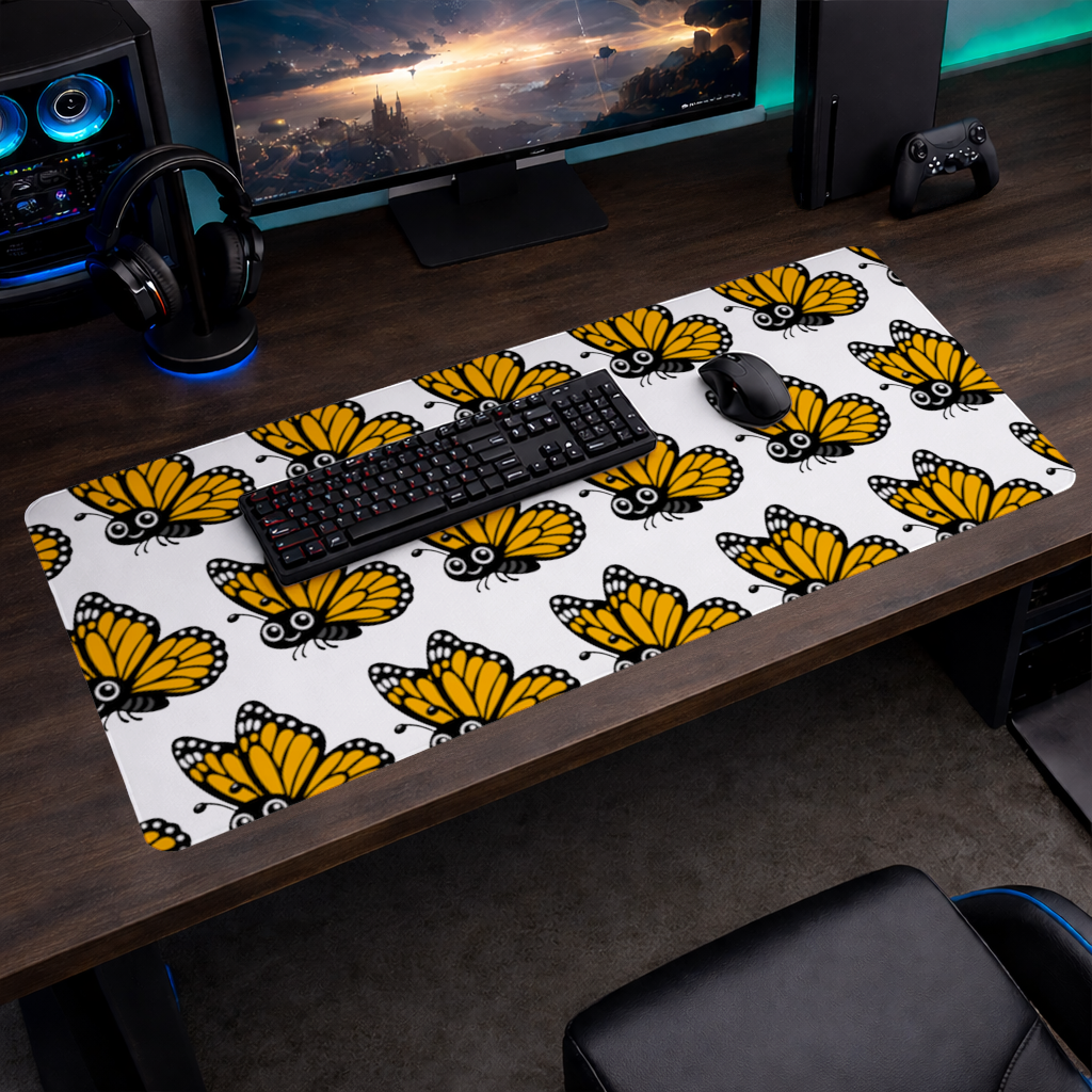 Smiling Orange Monarch Butterfly Character Mouse Pad