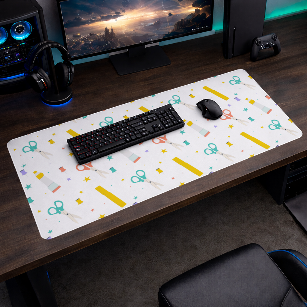 Renkli Okul ve Kırtasiye Gereçleri Deseni Mouse Pad