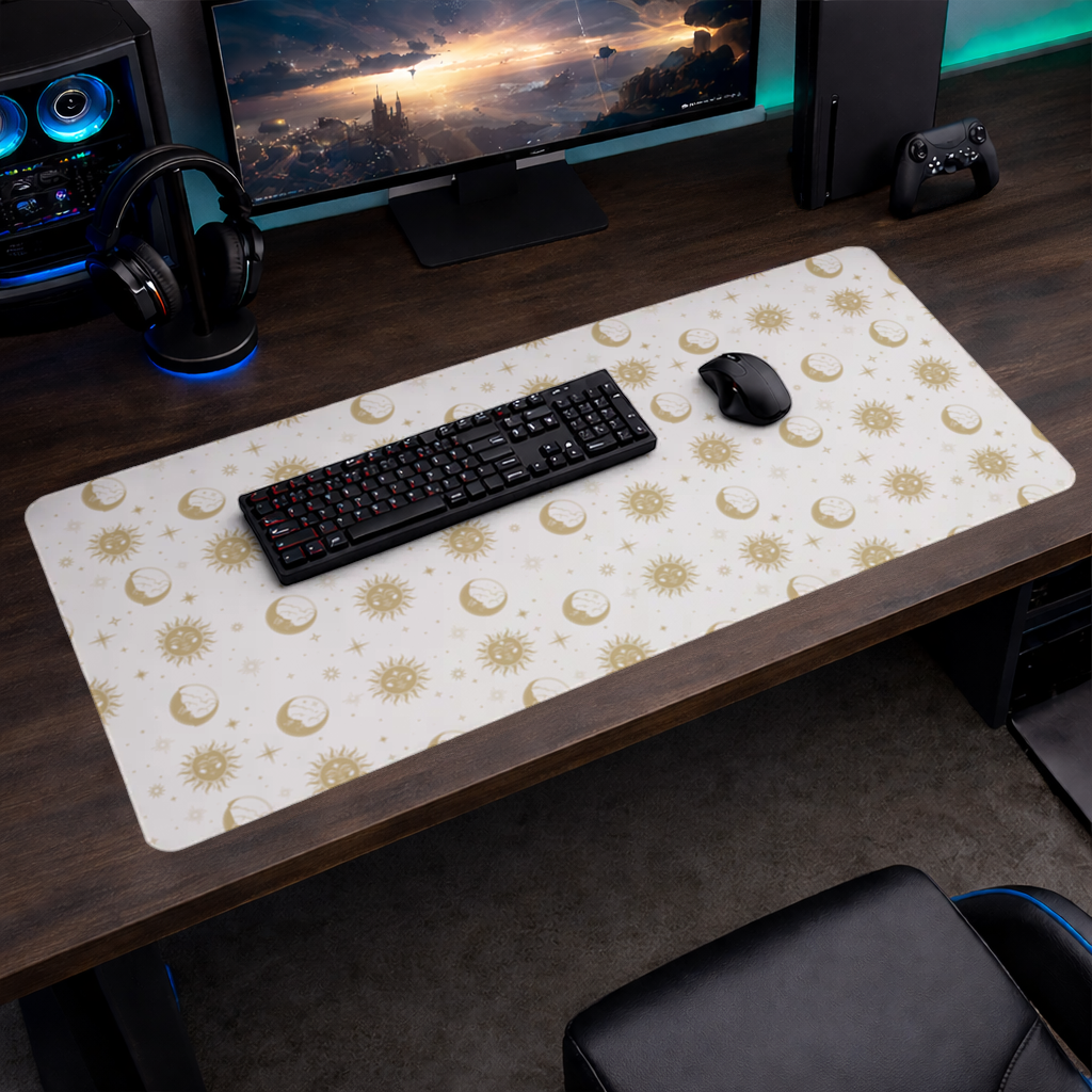 Golden Sun and Moon Mystical Pattern Mouse Pad