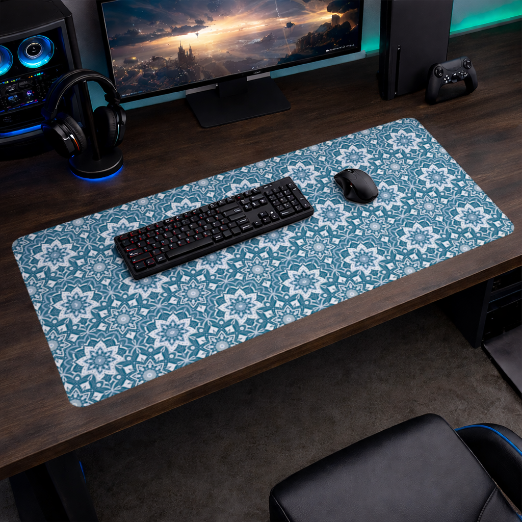 Elegant Blue Mandala Pattern Mouse Pad
