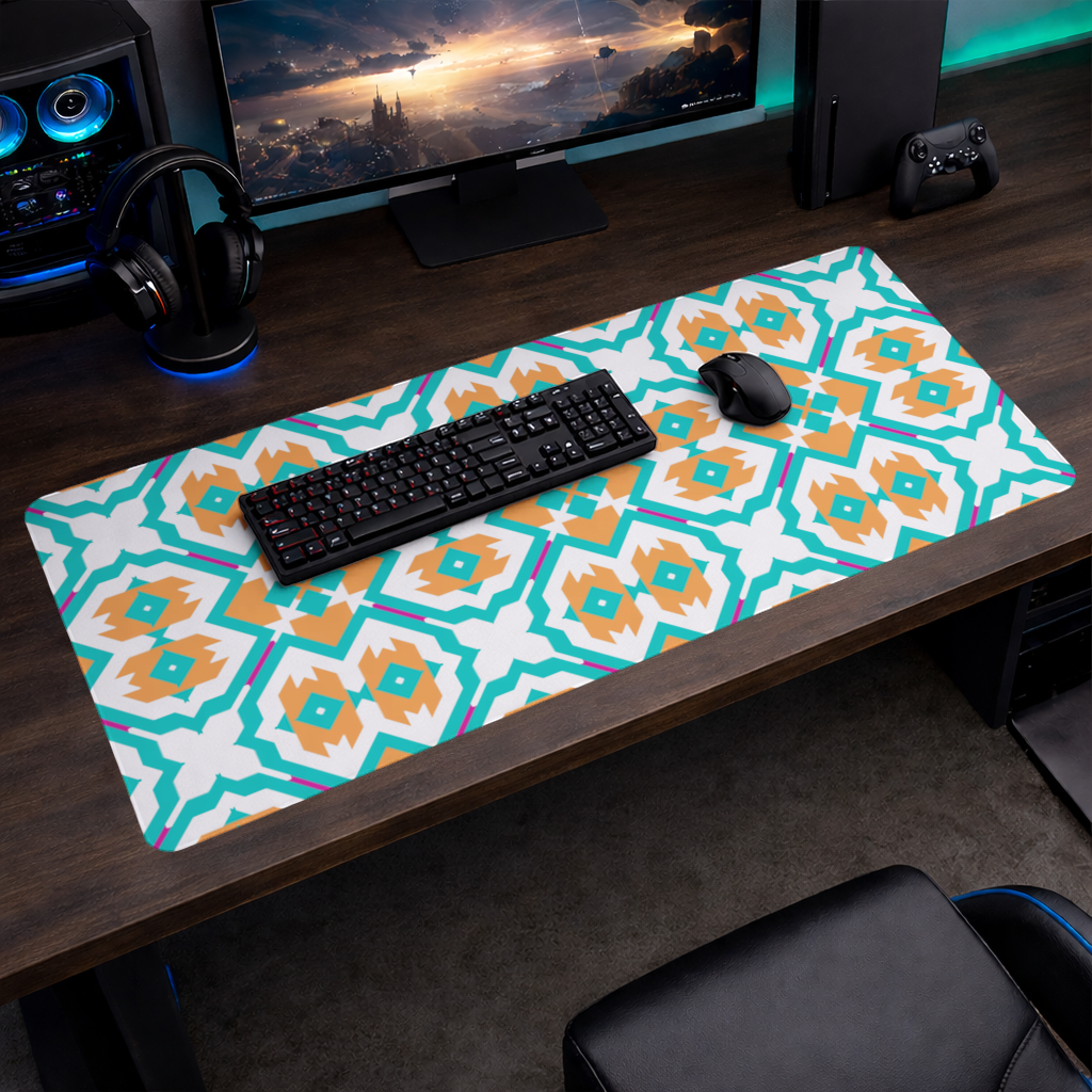 Orange and Turquoise Geometric Pattern Mouse Pad