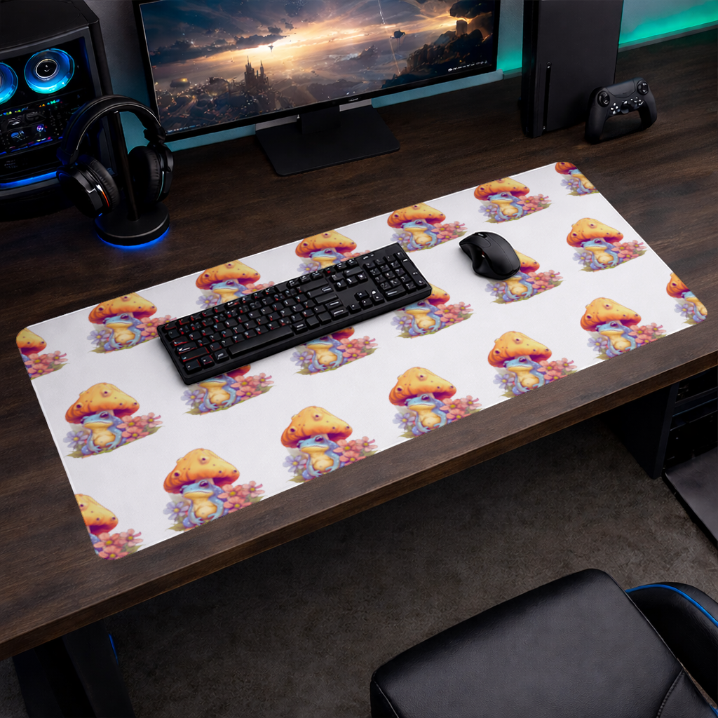 Mavi Kurbağa ve Turuncu Mantar Altında Huzur Mouse Pad