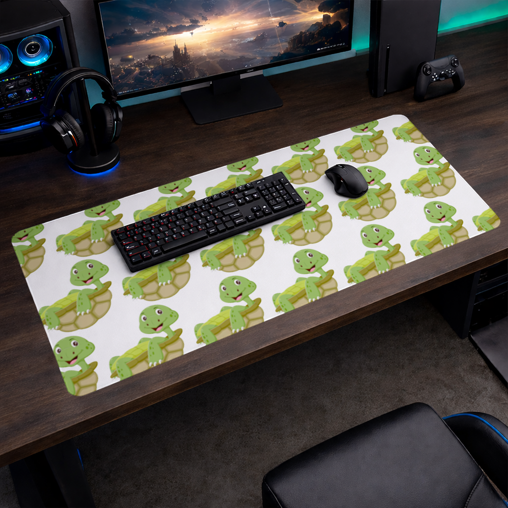 Happy Smiling Green Turtle in Shell Mouse Pad