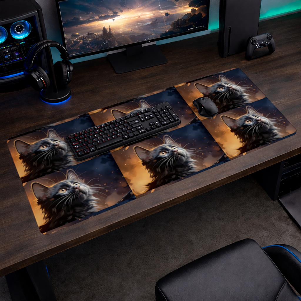 Black Cat Digital Art Mouse Pad