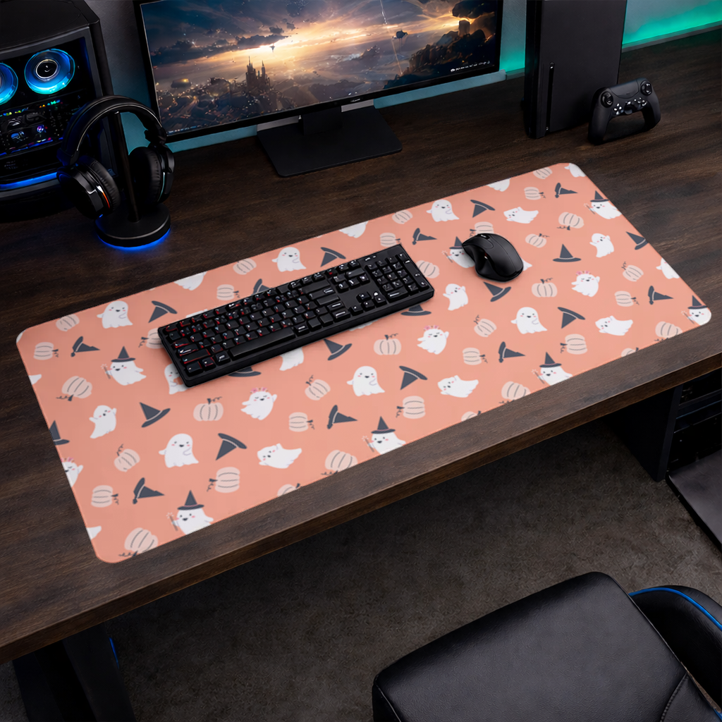 Cute Pumpkin and Witch Hat Ghost Pattern Mouse Pad
