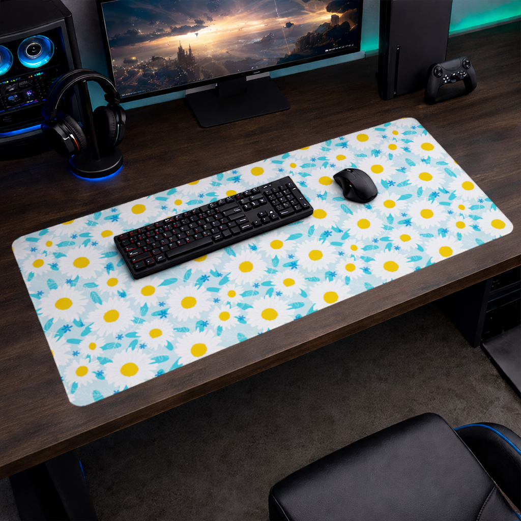 Papatya Bahçesi ve Turkuaz Yapraklar Mouse Pad