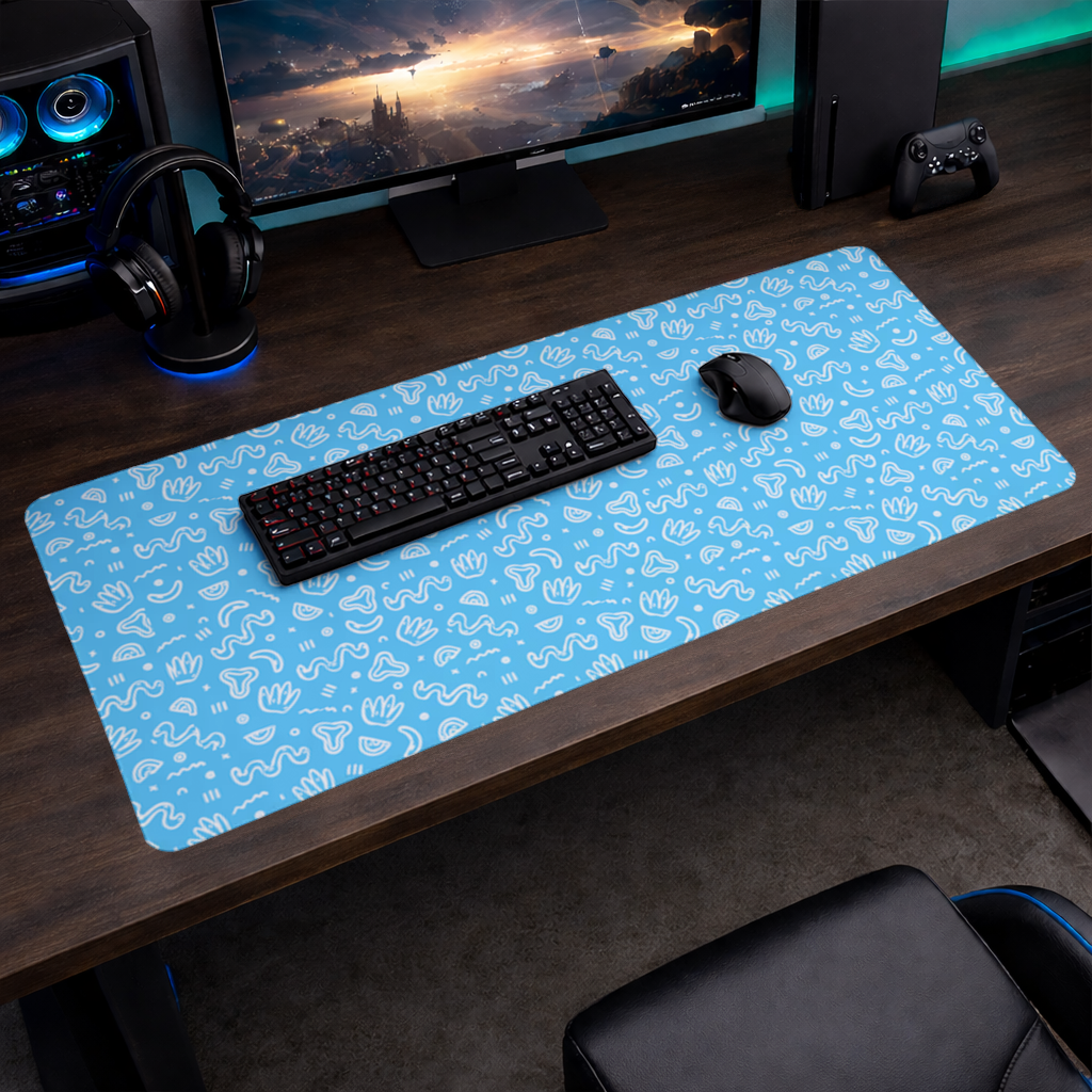 Blue Abstract Doodle Mouse Pad