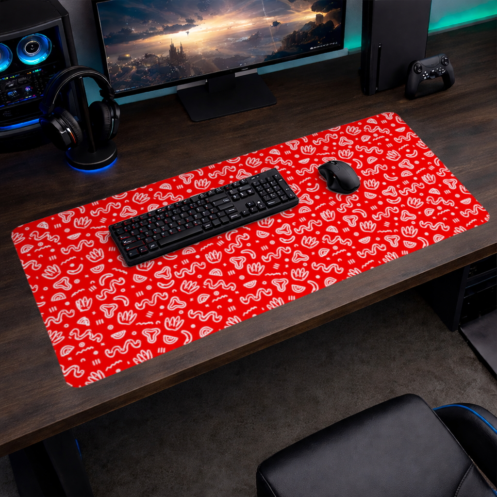 Red Abstract Doodle Mouse Pad