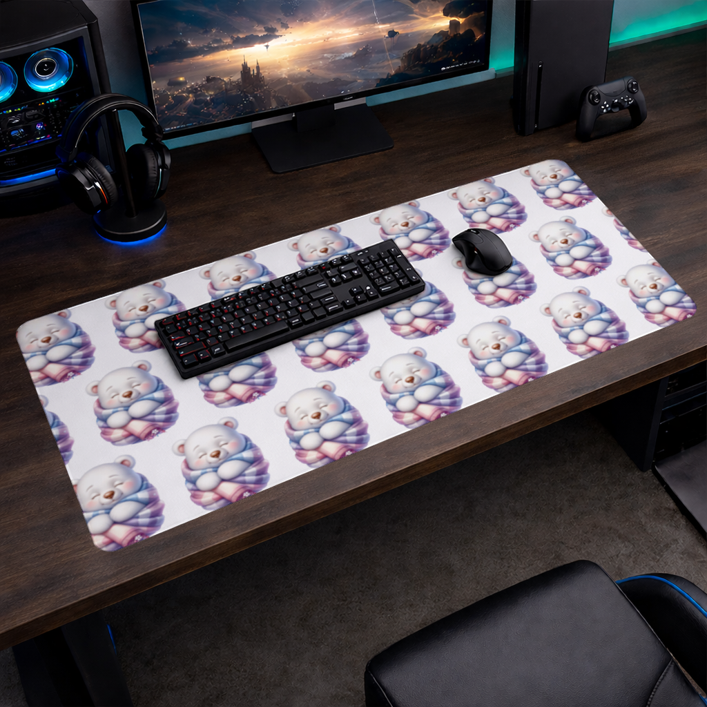 Cozy Sleepy Polar Bear Cub Mouse Pad