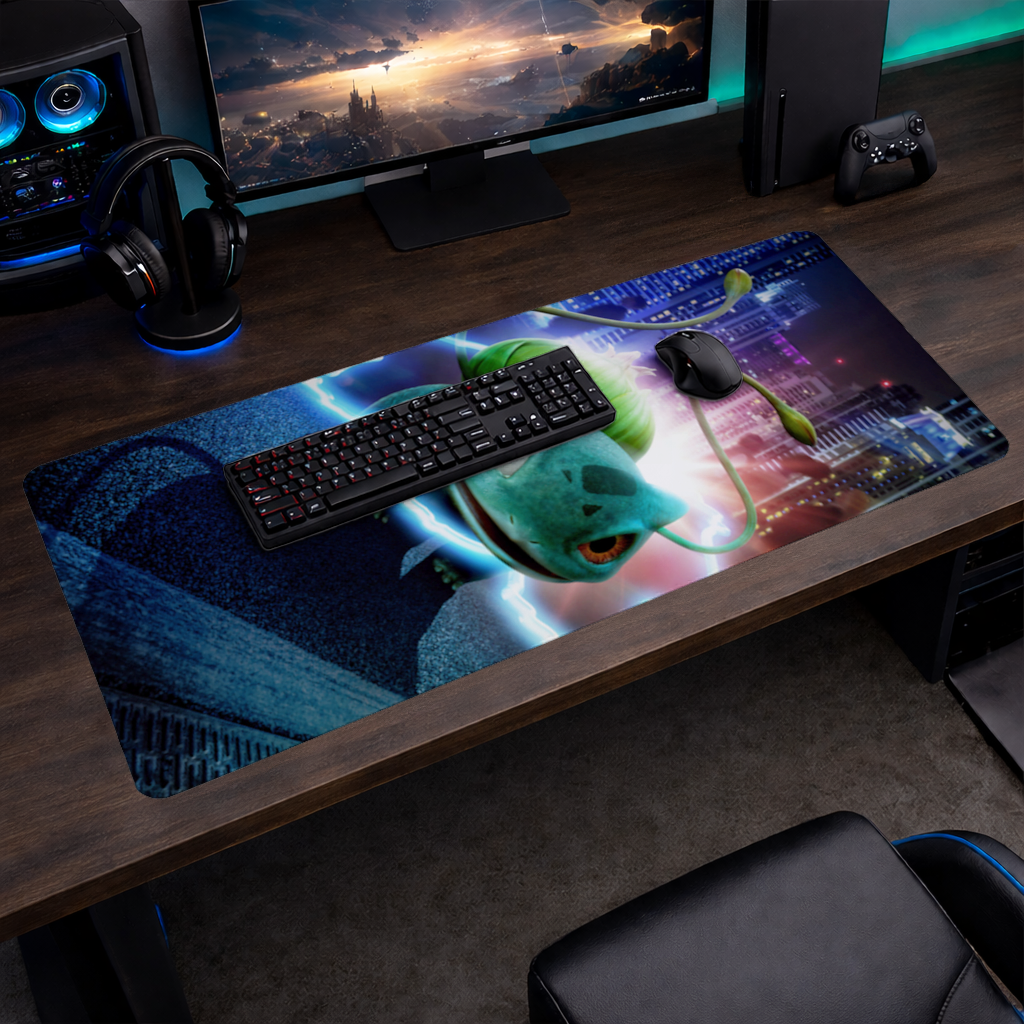 Gece Şehrinde Parlayan Neon Canavar Mouse Pad