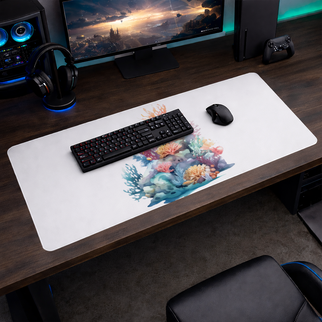 Vibrant Watercolor Coral Reef Scene Mouse Pad