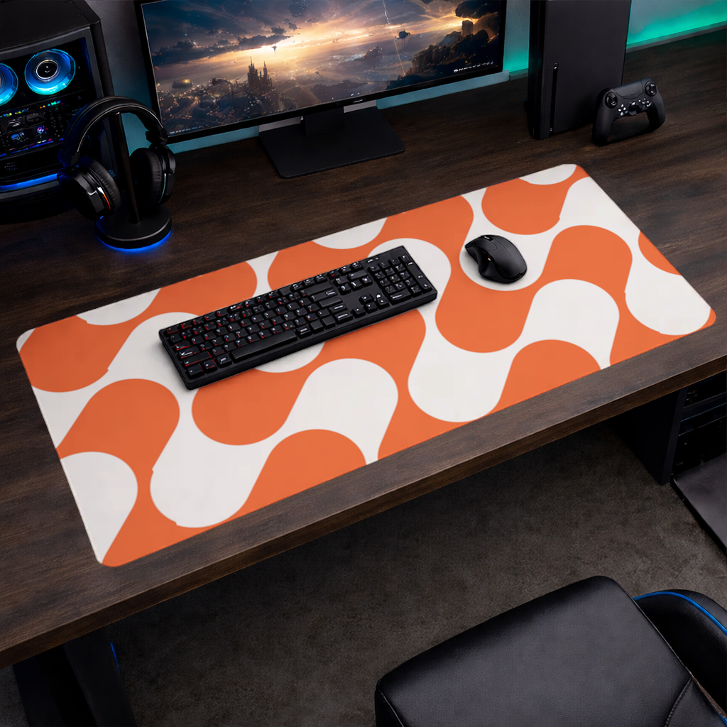 Retro 70s Orange Cream Groovy Curves Mouse Pad