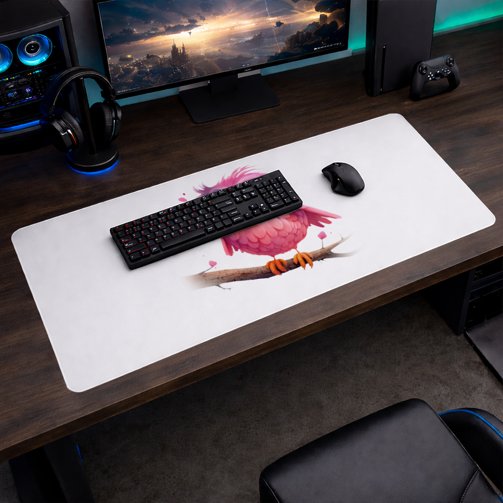 Cute Pink Bird with Large Blue Eyes Mouse Pad