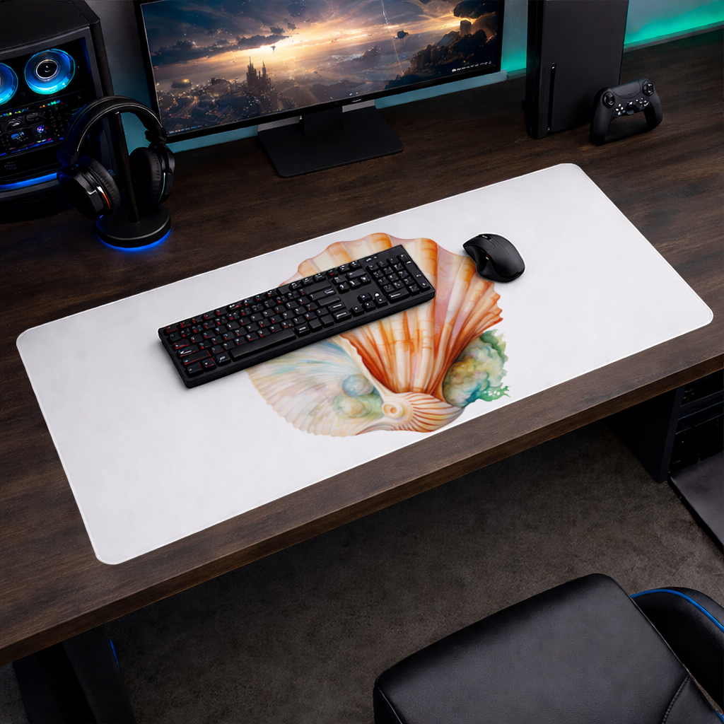 Iridescent Pearls in Orange Scallop Seashell Mouse Pad