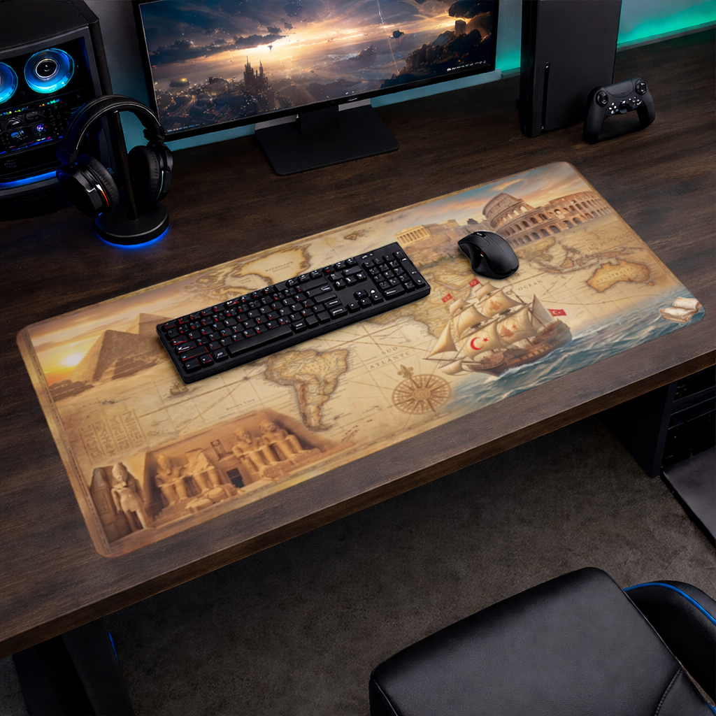 Retro World Map with Ancient Ruins Concept Mouse Pad