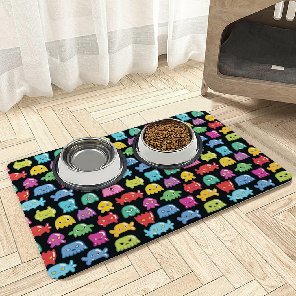 Cute Colorful Monsters Seamless Pattern Pet Feeding Mat