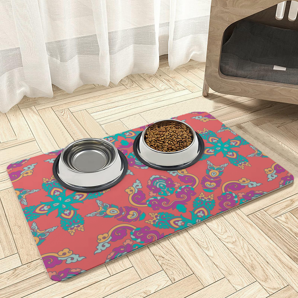 Vibrant Red Oriental Mandala Pattern Pet Feeding Mat