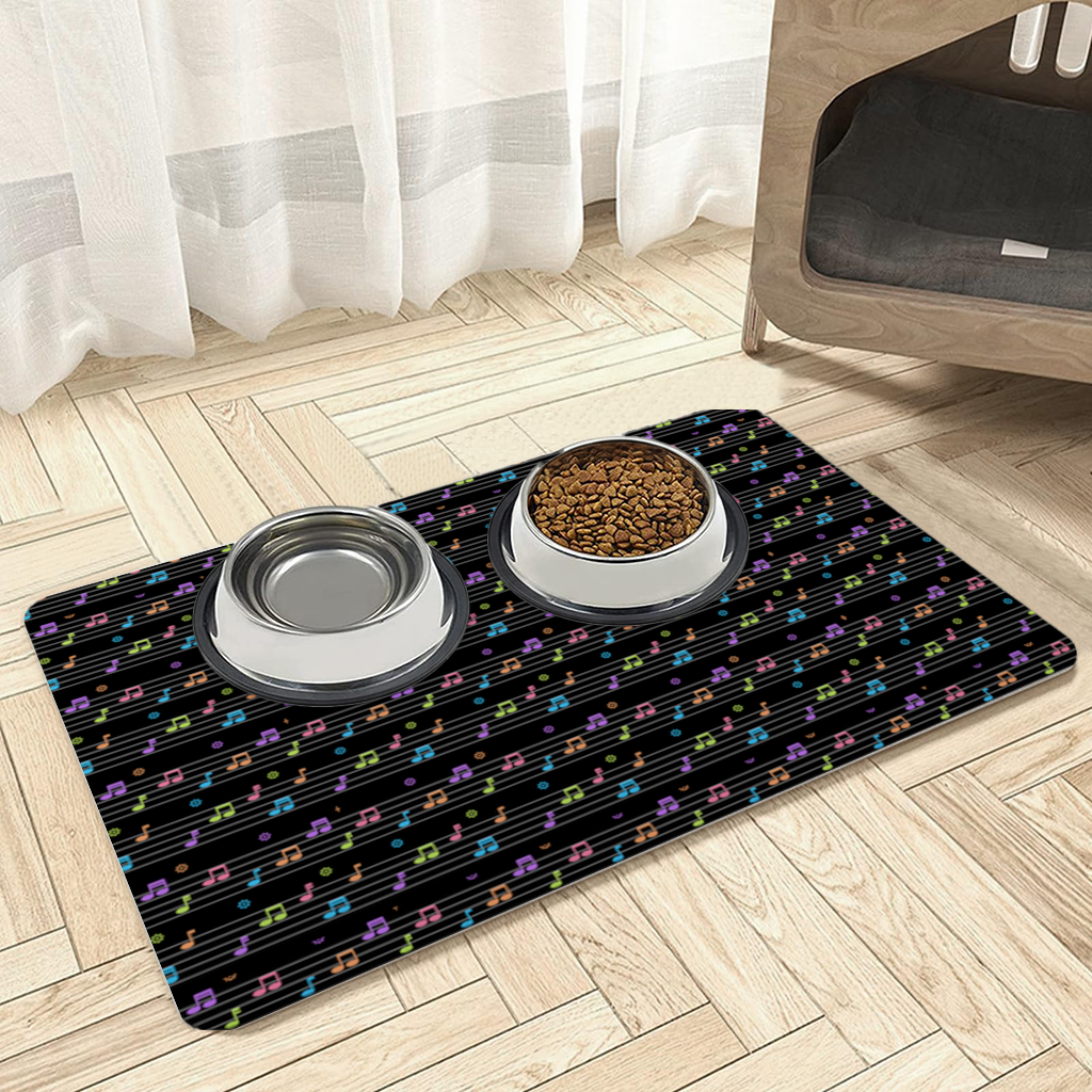 Vibrant Neon Music Notes and Rhythm Seamless Pattern Pet Feeding Mat