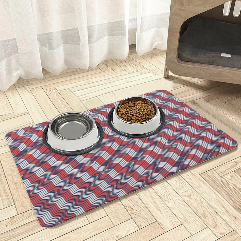 Red and Navy Wavy Line Pattern Pet Feeding Mat
