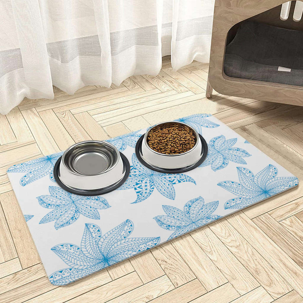 Blue Mandala Floral and Leaf Zentangle Pattern Pet Feeding Mat