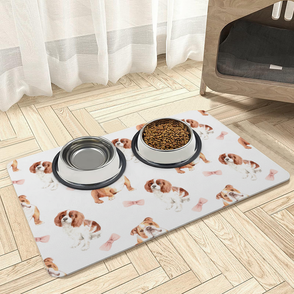Watercolor English Bulldog and Cavalier Puppy Pattern Pet Feeding Mat
