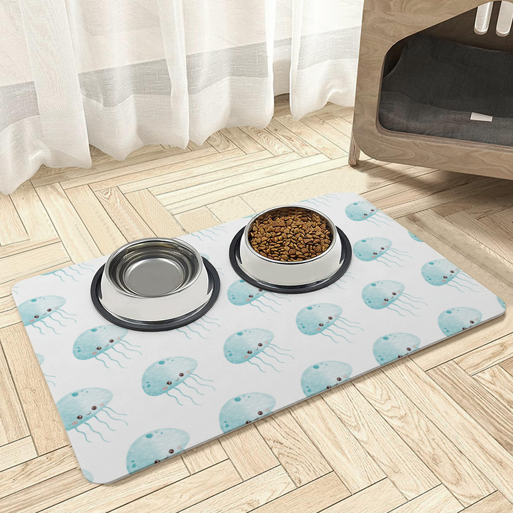 Cute Blue Jellyfish Character Pet Feeding Mat